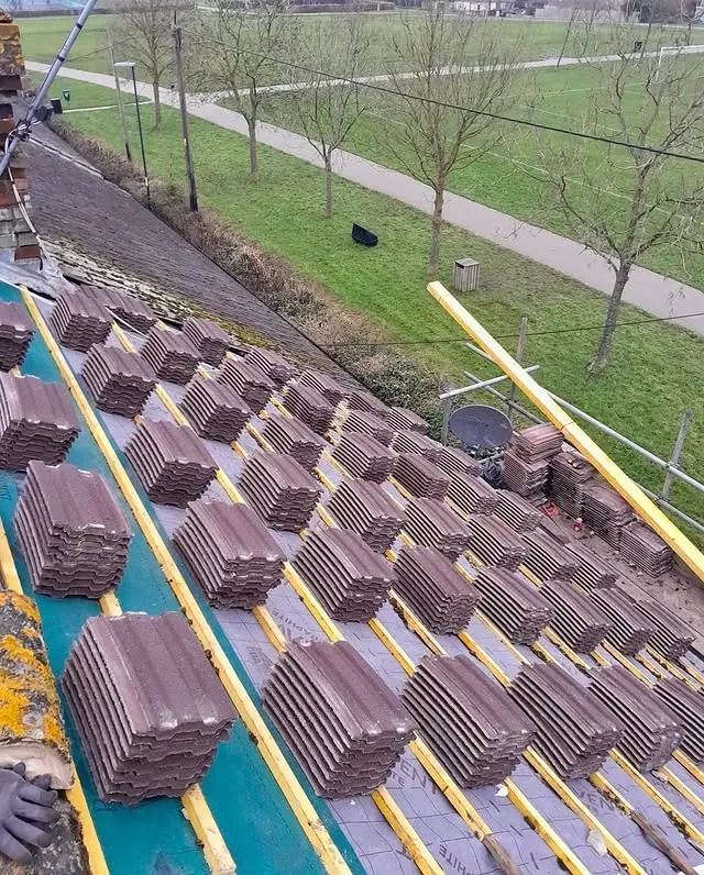New roof installation construction project in progress